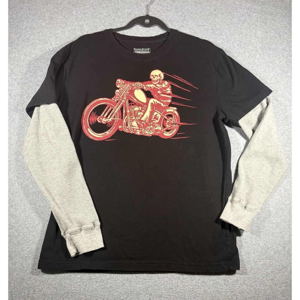 Lucky Brand Vintage Inspired Hell Bent Motorcycle T-Shirt Size L Black